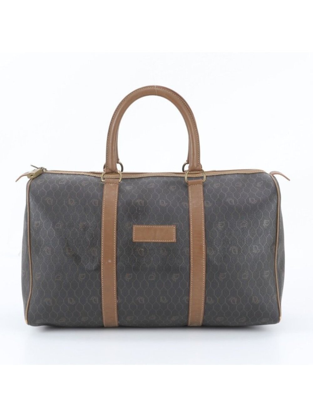 Dior Honeycomb Pattern Leather Boston Bag Tote Business Brown